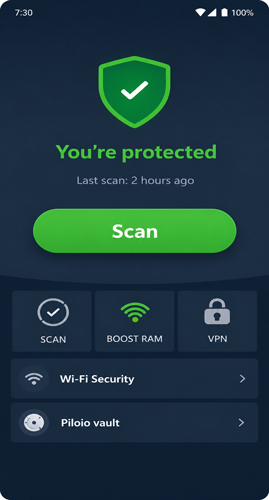 واجهة Avast الرئيسية لفحص الهاتف من الفيروسات