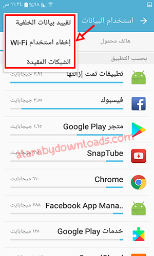 اختيار ” تقييد بيانات الخلفية ”