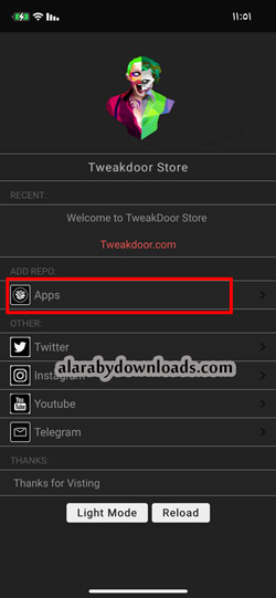 قسم التطبيقات بعد تحميل تويك دور للايفون