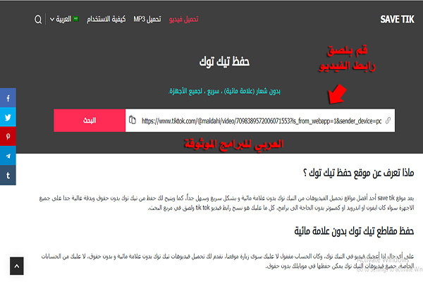 تنزيل فيديو تيك توك - بدون علامة مائية savetik