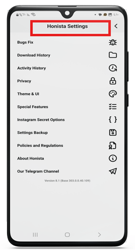 أبرز اعدادات انستقرام هونيستا honista apk