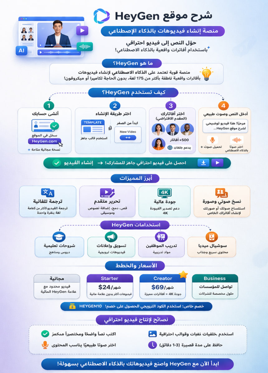 شرح موقع HeyGen بالعربي هايجين الذكاء الاصطناعي