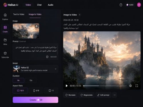 تحويل الصورة الى فيديو في تطبيق Hailuo AI